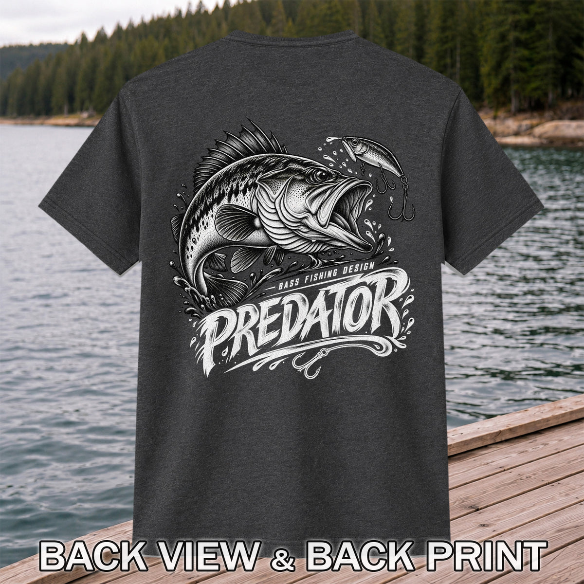 Predator Bass Fishing Design Largemouth Bass Graphic T-Shirt | Back Print