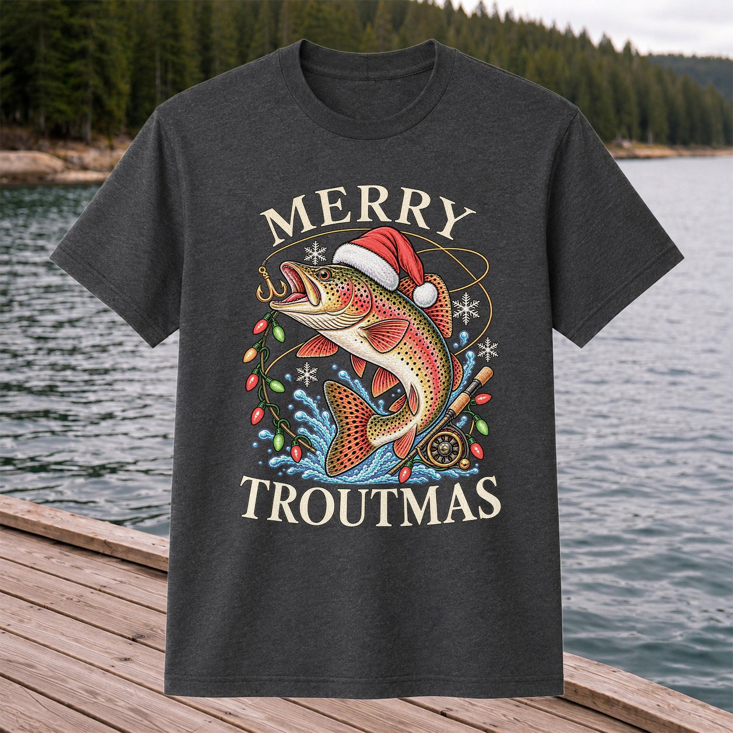 Merry Troutmas Rainbow Trout Christmas Fishing T-Shirt