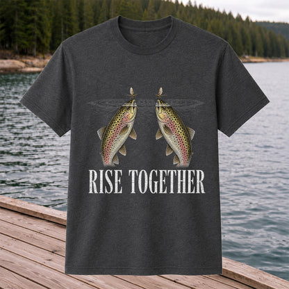 Rise Together Twin Trout and Mayfly Fishing Graphic T-Shirt