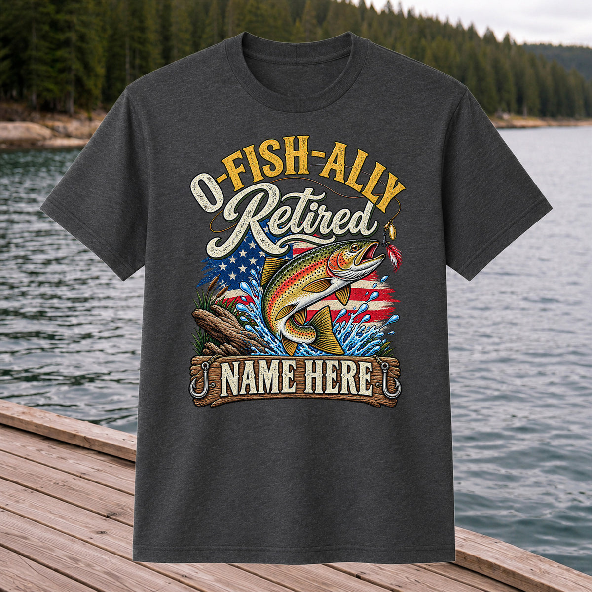 Retired Rainbow Trout American Flag Fishing T-Shirt