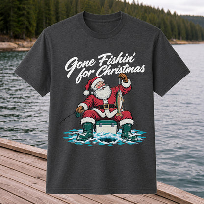 Santa Claus Ice Fishing Christmas Graphic T-Shirt