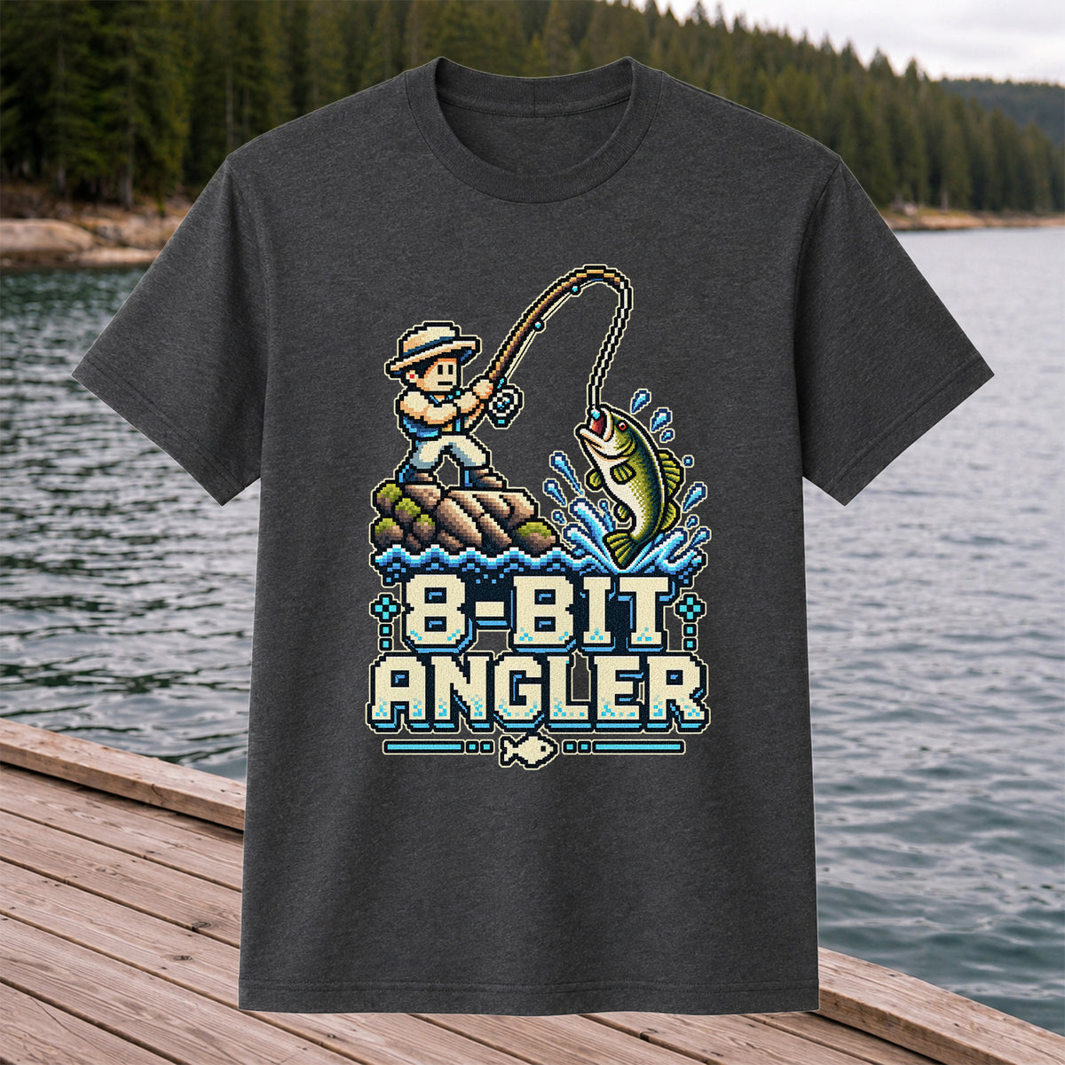 8-Bit Angler Pixel Art Bass Fishing Graphic T-Shirt