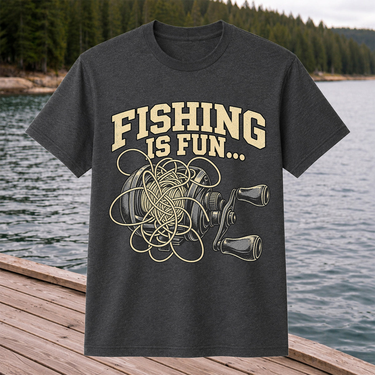 Fishing Is Fun Tangled Baitcasting Reel Funny Fishing T-Shirt