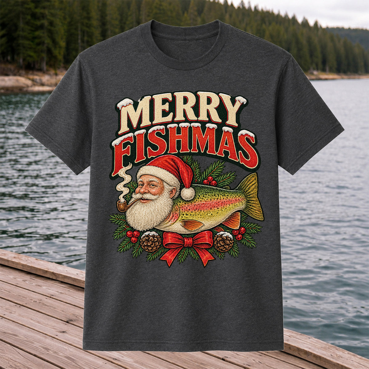 Merry Fishmas Santa Rainbow Trout Christmas Fishing T-Shirt