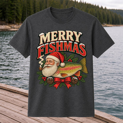 Merry Fishmas Santa Rainbow Trout Christmas Fishing T-Shirt