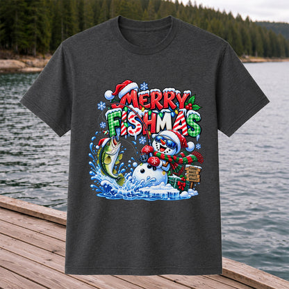 Merry Fishmas Christmas Fishing Graphic T-Shirt