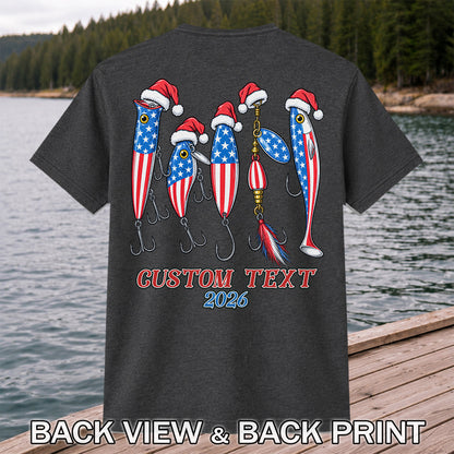 Personalized Patriotic Christmas Fishing Lures T-Shirt | Back Print