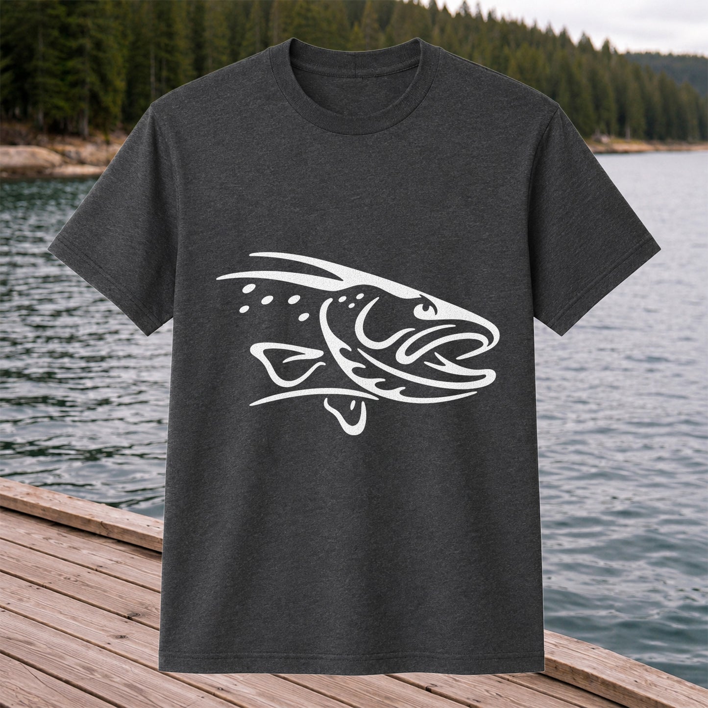 Minimalist Trout Line Art Fishing Graphic T-Shirt