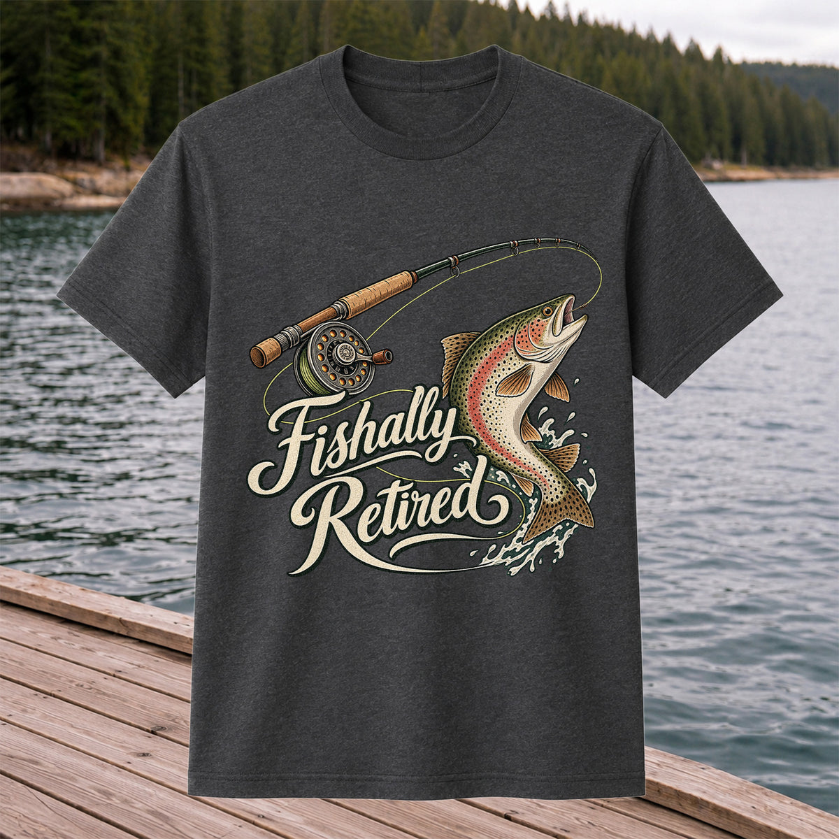Fishally Retired Rainbow Trout Fly Fishing Retirement T-Shirt