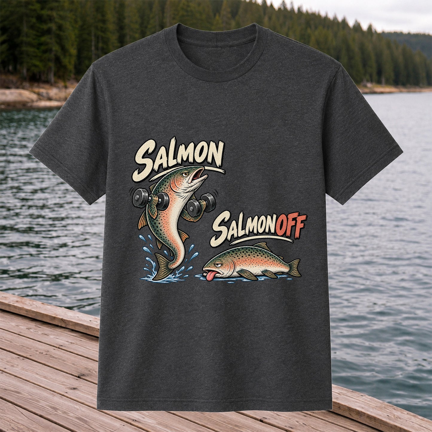 Salmon Salmon Off Funny Weightlifting Fish Fishing T-Shirt