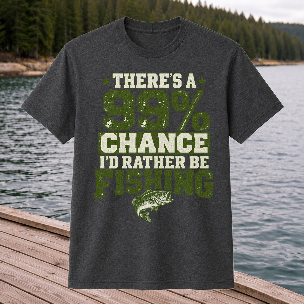 99 Percent Chance I’d Rather Be Fishing Graphic T-Shirt