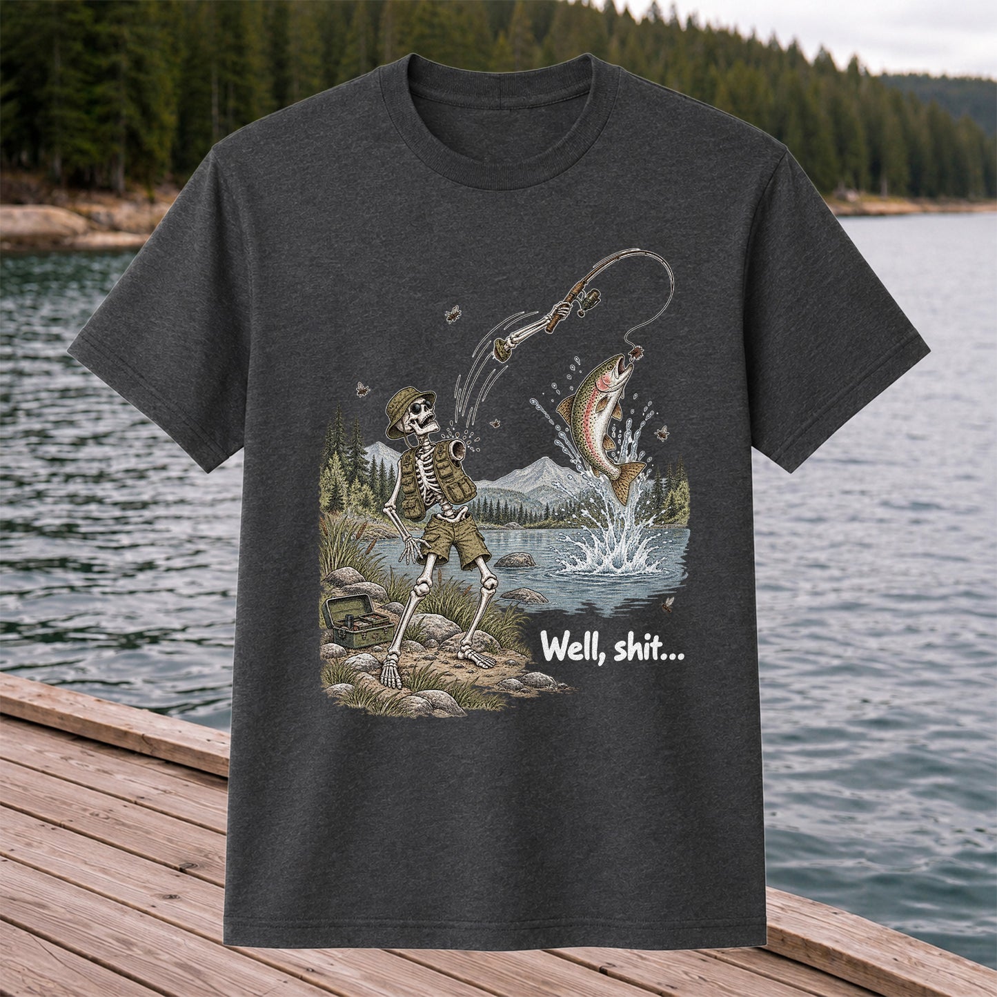 Funny Fishing Skeleton T-Shirt, Trout Fishing Tee