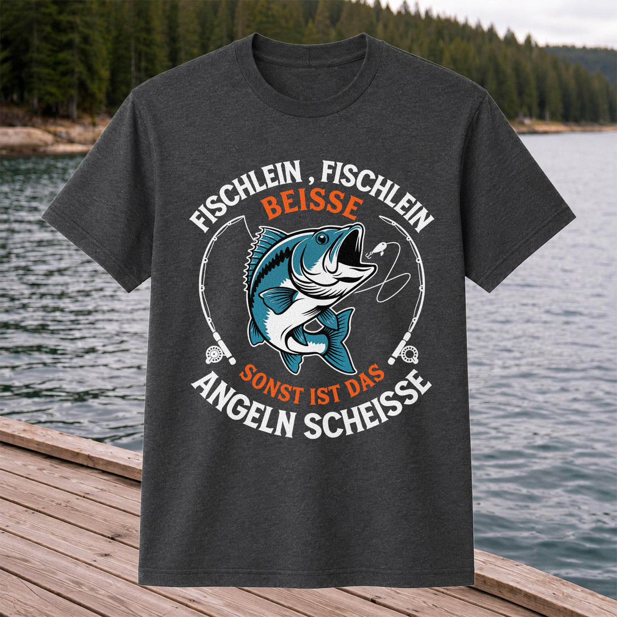 Fischlein Fischlein Beisse Funny Fishing Graphic T-Shirt