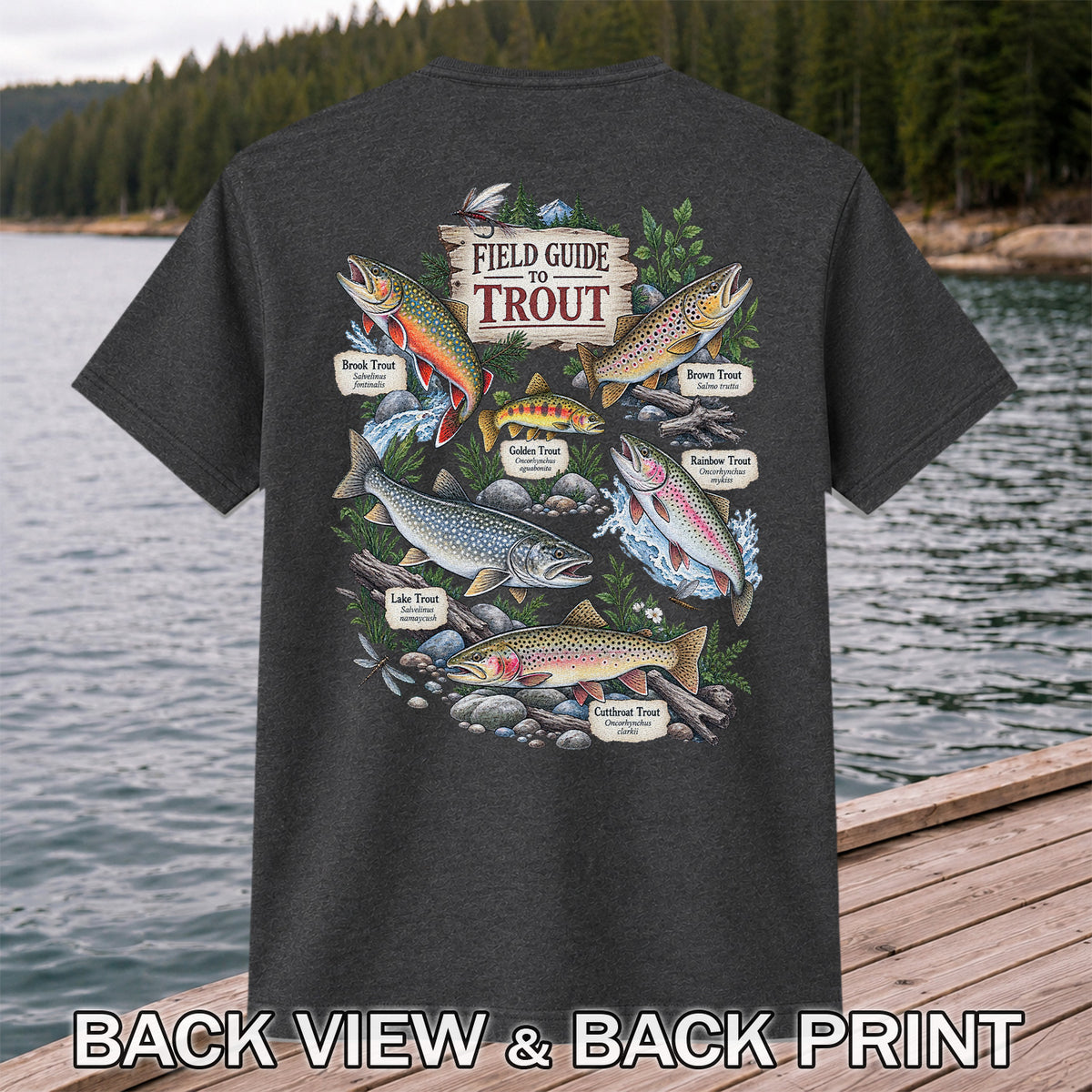 Field Guide to Trout Vintage Freshwater Fishing Graphic T-Shirt | Back Print