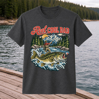 Reel Cool Dad Largemouth Bass Fishing Graphic T-Shirt