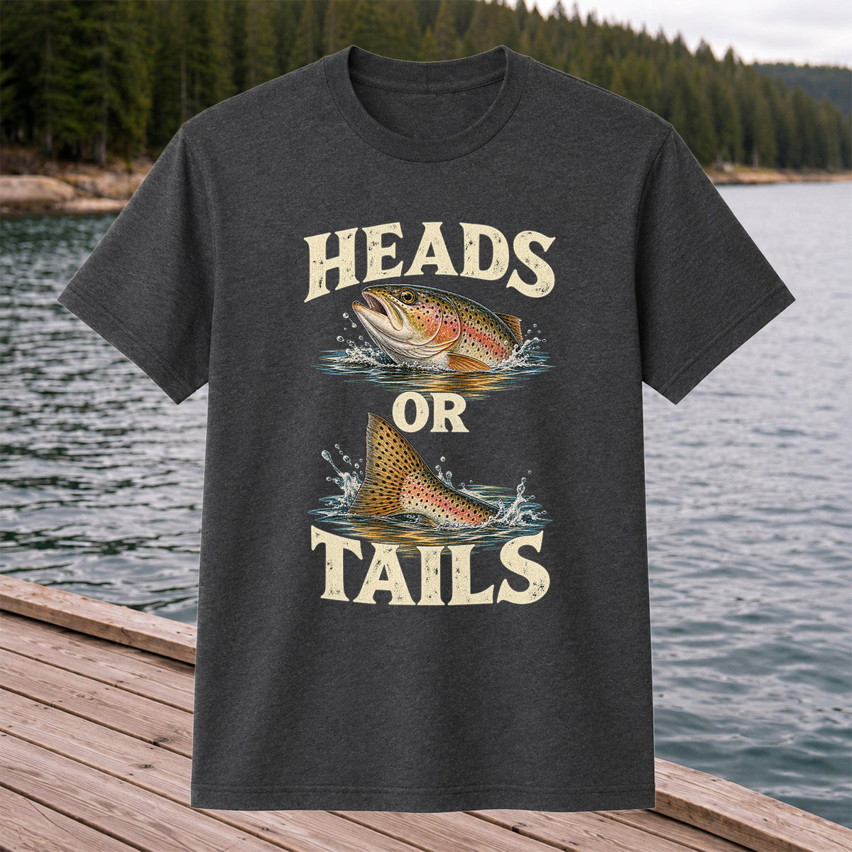 Rainbow Trout Heads or Tails Fishing Graphic T-Shirt