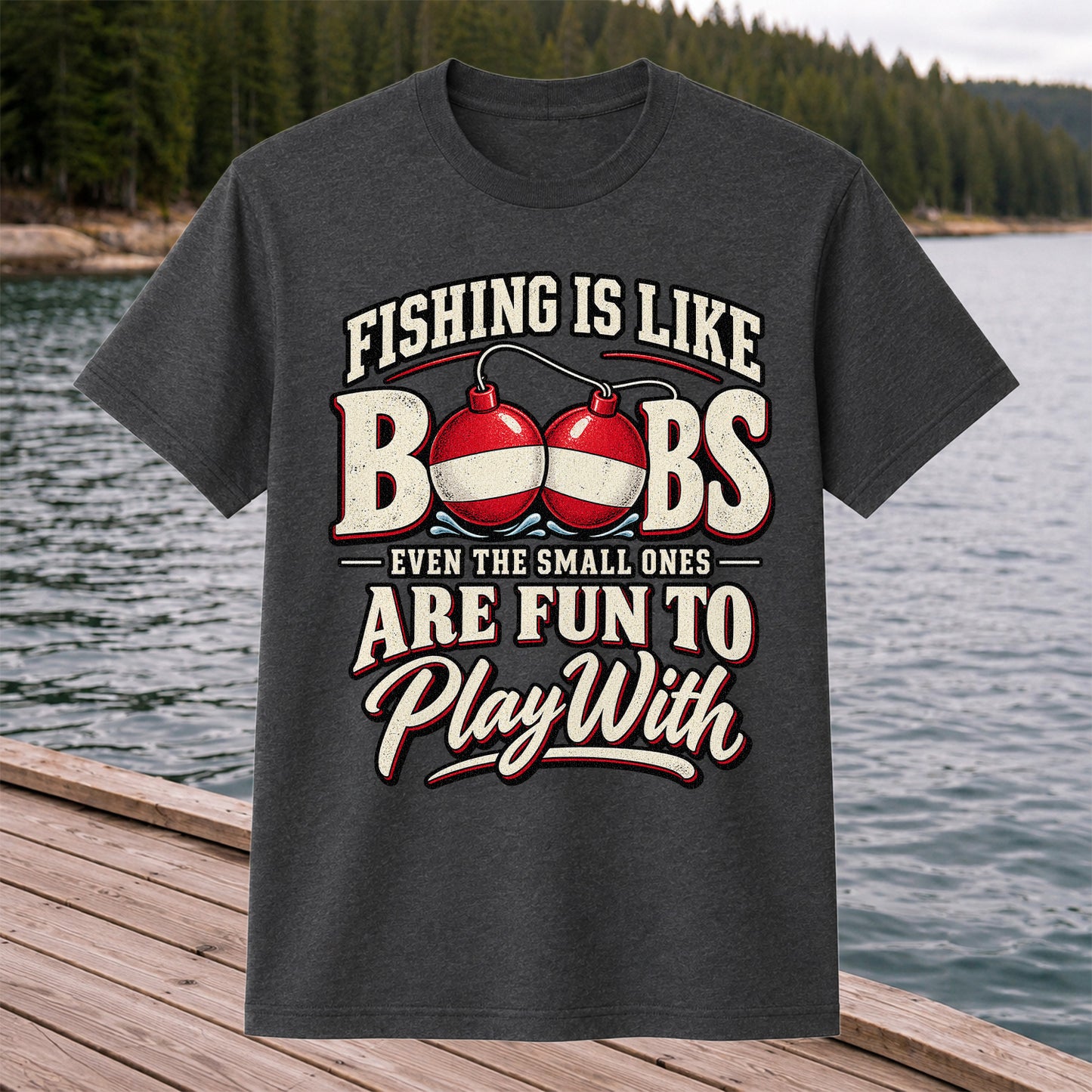 Fishing Is Like Boobs Even the Small Ones Are Fun to Play With Funny Bobber T-Shirt