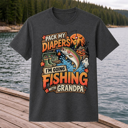Pack My Diapers I'm Going Fishing With Grandpa Halloween Rainbow Trout T-Shirt