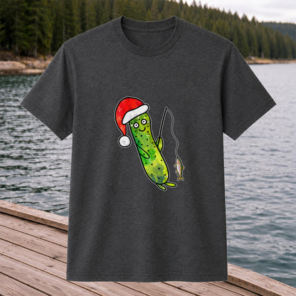 Santa Hat Cucumber Fishing for Trout Graphic T-Shirt