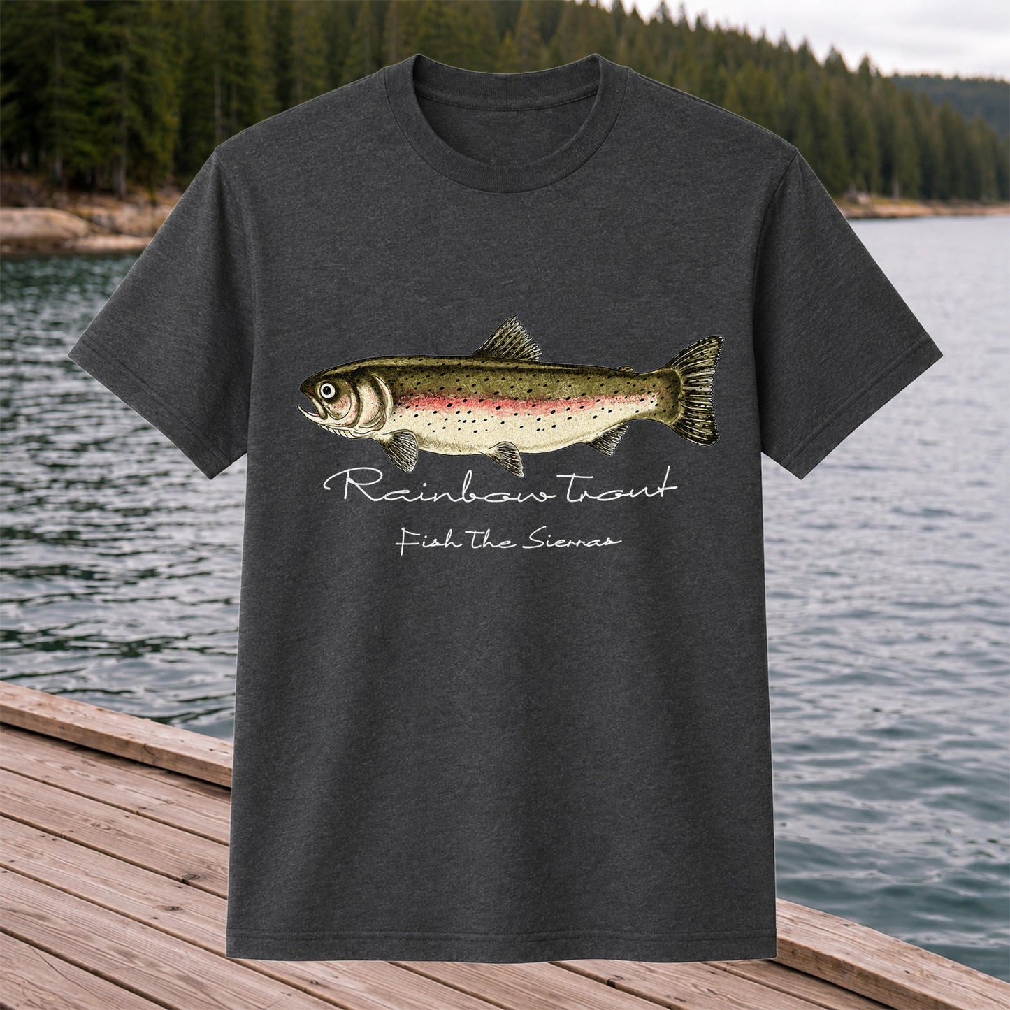 Rainbow Trout T-Shirt Fish The Sierras Fly Fishing Vintage Angler Tee