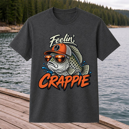 Feelin' Crappie Funny Fishing T-Shirt with Fish in Sunglasses