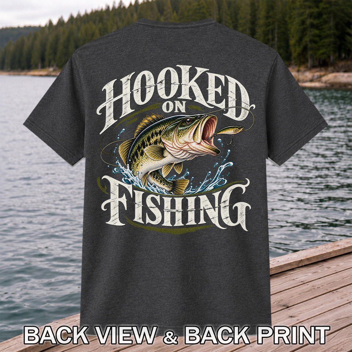 Hooked on Fishing Largemouth Bass Graphic T-Shirt | Back Print