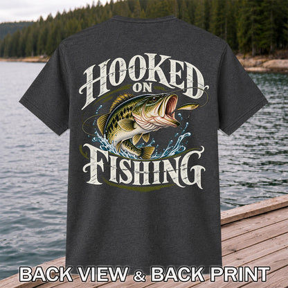 Hooked on Fishing Largemouth Bass Graphic T-Shirt | Back Print