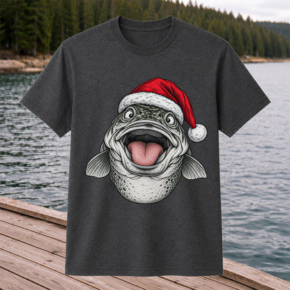 Funny Santa Hat Trout Christmas Fishing Graphic T-Shirt