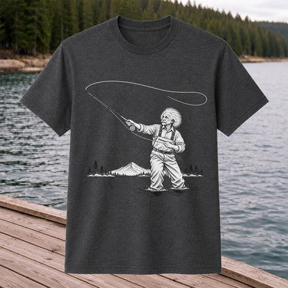 Vintage Fly Fisherman Mountain Lake Fishing Graphic T-Shirt