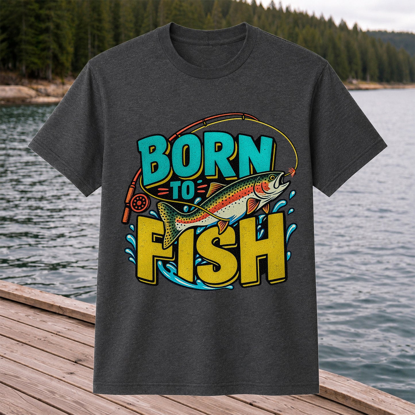 Born to Fish Rainbow Trout Fishing Graphic T-Shirt