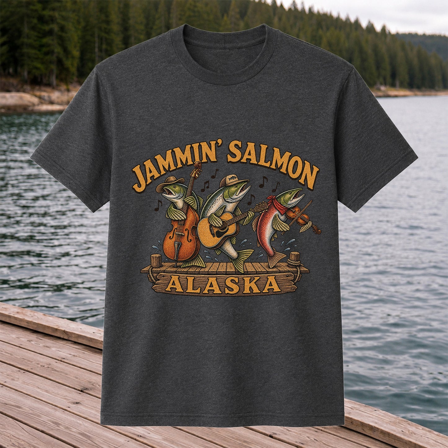 Jammin’ Salmon Alaska Fishing Band Graphic T-Shirt