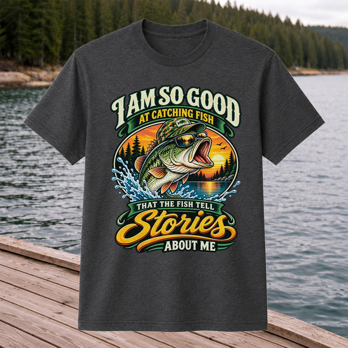 I Am So Good at Catching Fish That the Fish Tell Stories About Me Bass T-Shirt