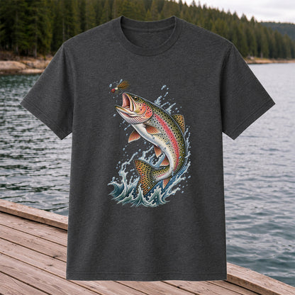 Rainbow Trout Leaping for a Fly Fishing Graphic T-Shirt