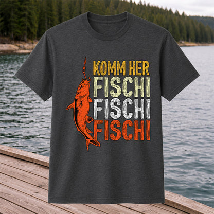 Komm Her Fischi Fischi Funny Catfish Fishing Graphic T-Shirt