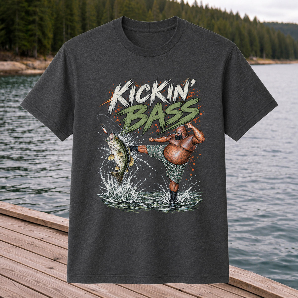 Kickin' Bass Funny Bass Fishing Graphic T-Shirt