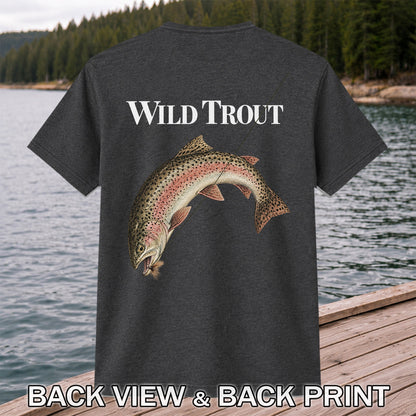 Wild Trout Rainbow Trout Fly Fishing Graphic T-Shirt | Back Print