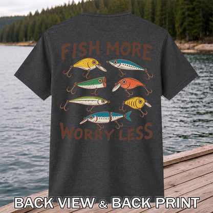 Colorful Fishing Lures and Hooks Graphic T-Shirt | Back Print