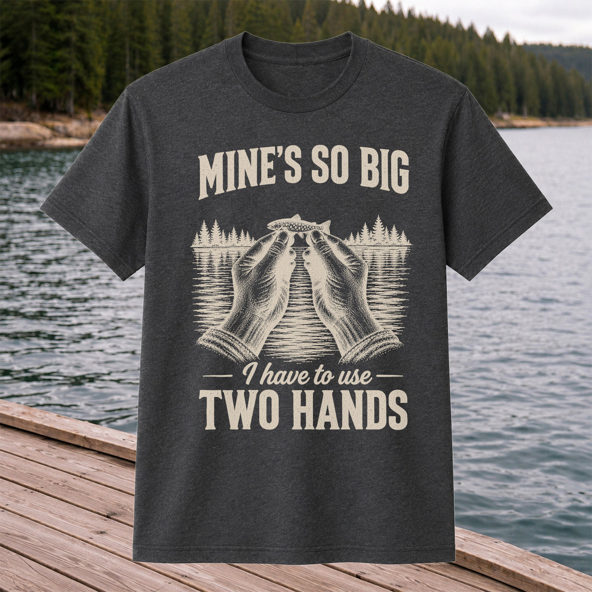 Mine's So Big I Have to Use Two Hands Funny Trout Fishing T-Shirt