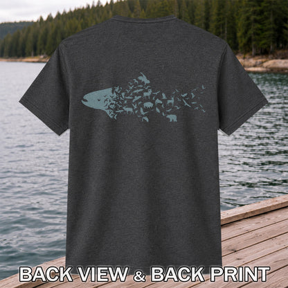 Wildlife Fish Silhouette Fishing Graphic T-Shirt | Back Print