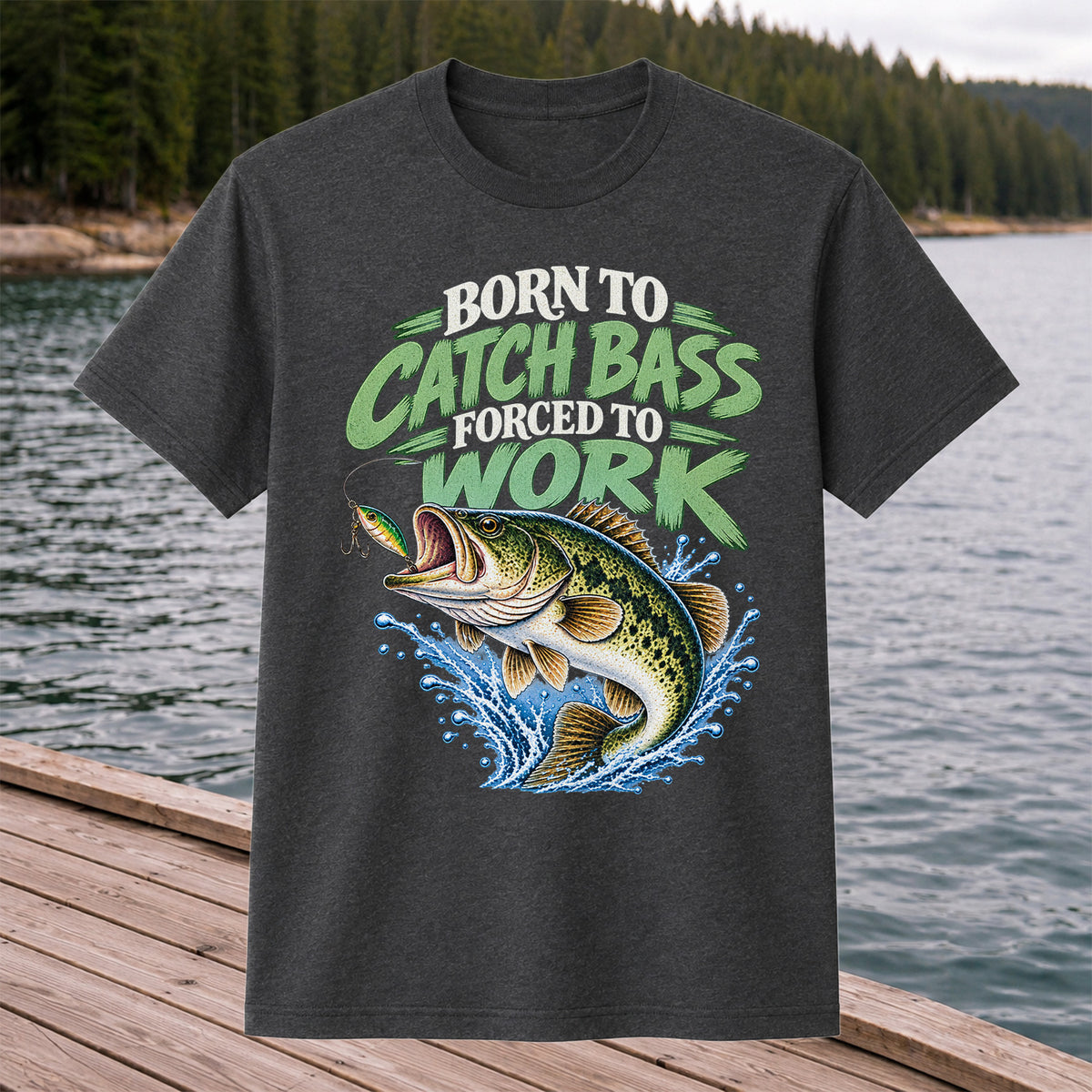 Born to Catch Bass Forced to Work Fishing T-Shirt