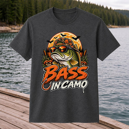 Bass in Camo Halloween Bass Fishing Graphic T-Shirt