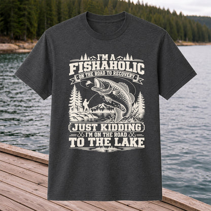 I'm a Fishaholic On the Road to Recovery Funny Trout Fishing T-Shirt