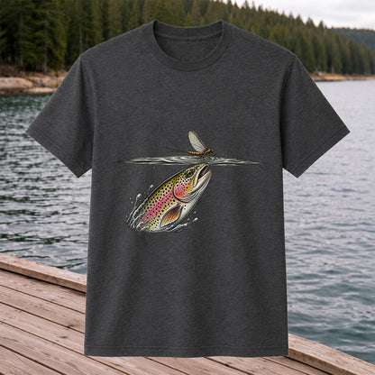 Rainbow Trout Rising to Mayfly Fishing Graphic T-Shirt