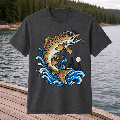 Brown Trout Sunglasses Fishing Graphic T-Shirt with Lure