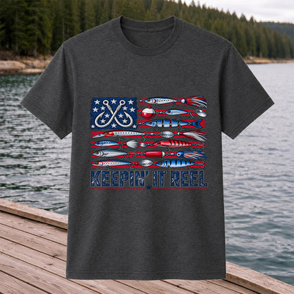 Keepin' It Reel American Flag Fishing Lures Graphic T-Shirt