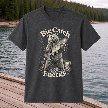 Big Catch Energy Bear and Trout Fishing T-Shirt