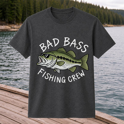 Bad Bass Fishing Crew Funny Graphic T-Shirt