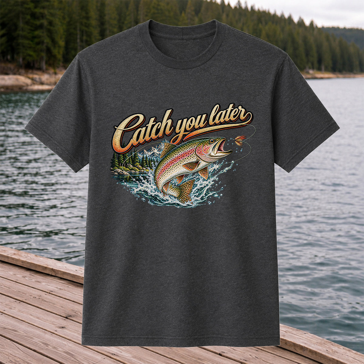 Catch You Later Rainbow Trout Fly Fishing Graphic T-Shirt