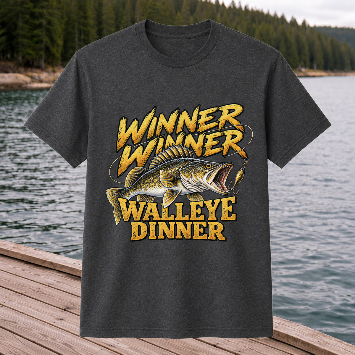 Winner Winner Walleye Dinner Funny Fishing Graphic T-Shirt