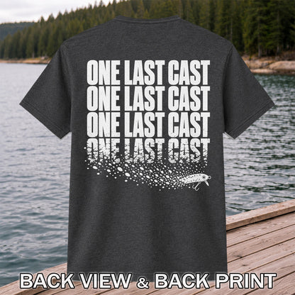 One Last Cast Repeating Fishing Lure Graphic T-Shirt | Back Print